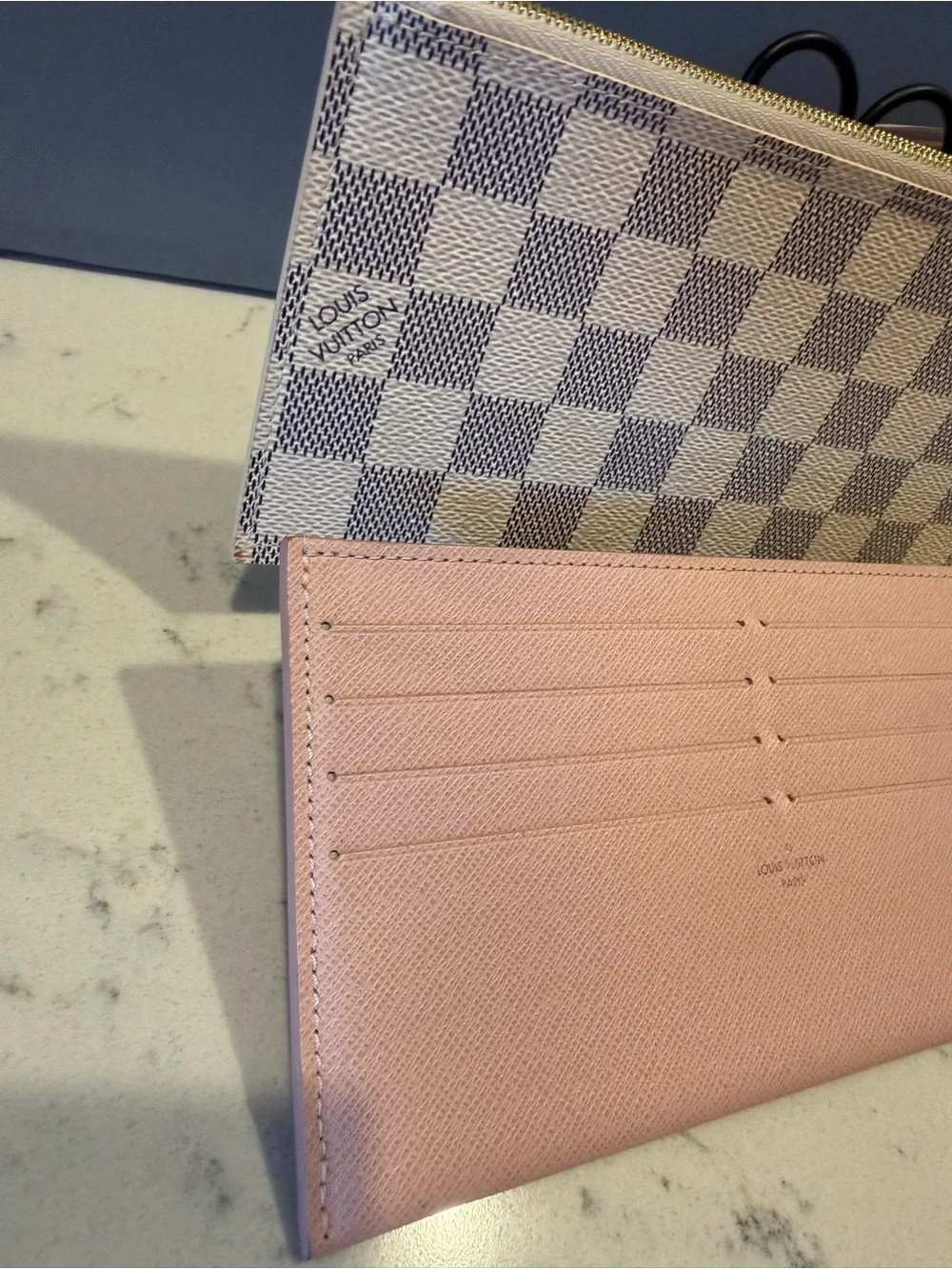 Louis Vuitton Pink Card Holder with Damier Azur Zip Pouch